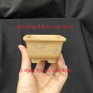 Chậu tử sa vuông điêu khắc thủ công, sắc bùn vàng V001