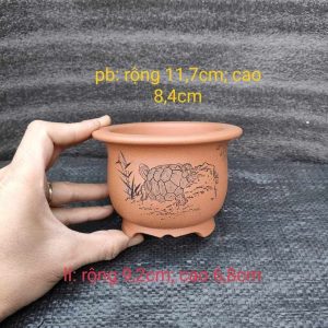 Chậu tử sa tròn điêu khắc thủ công hình rùa; quặng thô nguyên bản T003