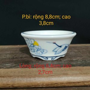 Chậu tròn vẽ tay vân, hạc, miệng loe; size nhỏ T010