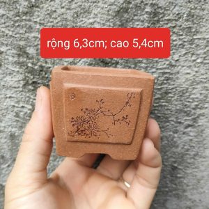 Chậu tử sa vuông điêu khắc thủ công 4 mặt V013