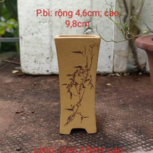 Chậu tử sa vuông, cao, thủ công; sắc bùn vàng; size nhỏ V006