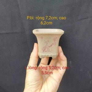 Chậu tử sa vuông, cao điêu khắc thủ công V018