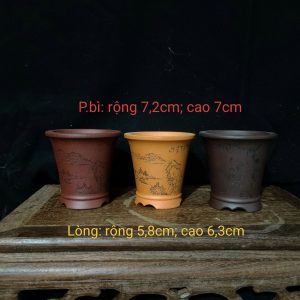 Bộ chậu tử sa tròn, cao điêu khắc thủ công; size nhỏ T007