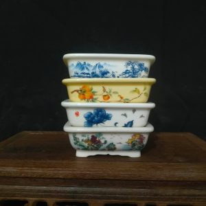 Chậu chữ nhật men lam, in phong cảnh; size nhỏ CN004