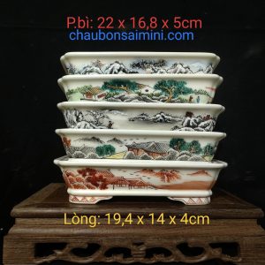 Bộ chậu chữ nhật vẽ tay thủ công 4 mặt CN009