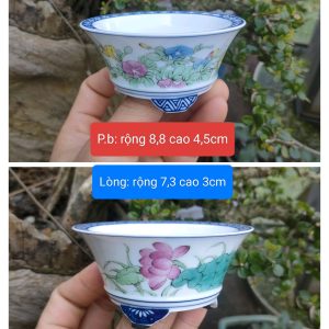 Bộ chậu tròn loe, vẽ tay, họa tiết hoa, lá; gam màu tươi sáng (T009)