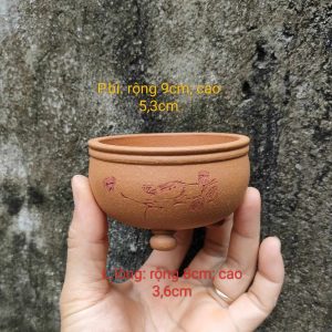 Chậu tử sa điêu khắc thủ công; 3 chân phong cách T015