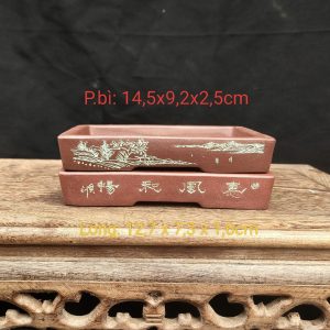 Chậu cát tím chữ nhật điêu khắc thủ công; mẫu chậu cạn (CN007)