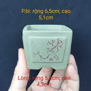 Chậu tử sa vuông điêu khắc thủ công 4 mặt V009