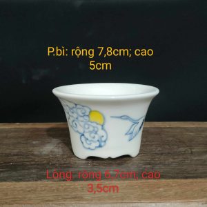 Chậu vẽ tay vân hạc, miệng loe; size nhỏ T012