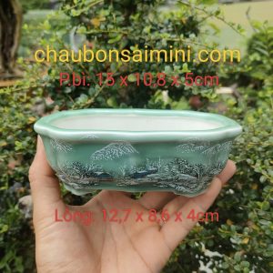 Chậu oval cánh hoa; chậu tuyết sơn nền men ngọc OV022
