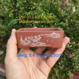 Chậu tử sa điêu khắc thủ công; chậu chữ nhật size nhỏ CN003