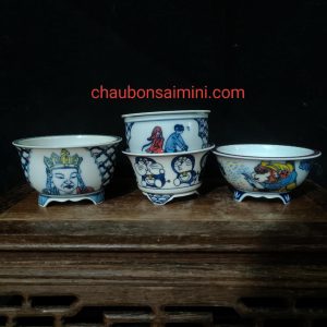 Bộ chậu tròn vẽ tay; size rất nhỏ B008