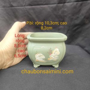 Chậu vuông hoa văn đắp nổi thủ công, 4 mặt V030