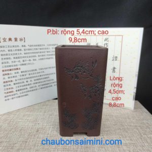 Chậu cát tím vuông, cao điêu khắc thủ công 4 mặt V040