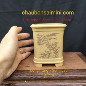 Chậu vuông, cao điêu khắc thủ công 4 mặt; quặng thô nguyên bản V050