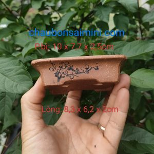 Bộ chậu tử sa chữ nhật thủ công; size nhỏ; quặng thô nguyên bản (CN040)