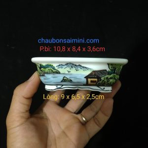 Chậu chữ nhật vẽ tay phong cảnh, 4 mặt Cn034
