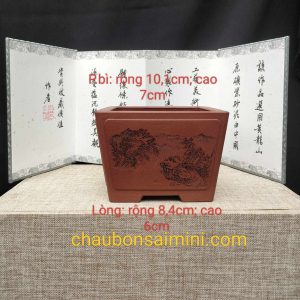 Chậu vuông điêu khắc thủ công 4 mặt; quặng thô nguyên bản V035