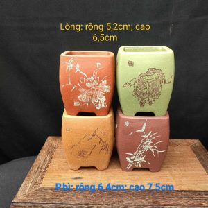Chậu vuông cao điêu khắc thủ công 4 mặt V049