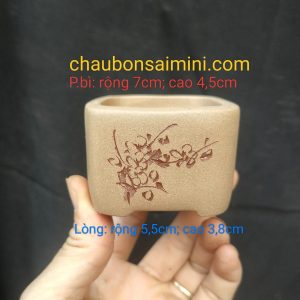 Chậu vuông điêu khắc thủ công 4 mặt; quặng tử sa thô nguyên bản (V056)