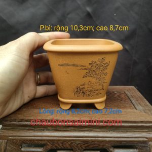 Chậu vuông, cao điêu khắc thủ công; quặng thô nguyên bản (V054)