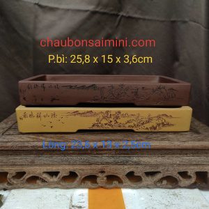 Khay chữ nhật tử sa điêu khắc thủ công; quặng thô nguyên bản (CN046)