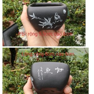 Chậu vuông điêu khắc thủ công; mẫu chậu cách điệu bo góc (V057)