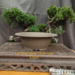 Chậu tử sa tròn miệng loe, vành rông màu xám (T062)