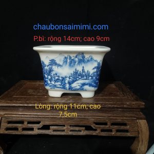Chậu vuông miệng loe, men lam; size nhỏ (V059)