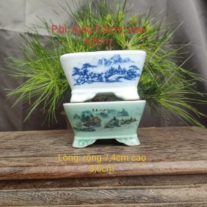 Bộ chậu vuông size nhỏ; họa tiết phong cảnh V062)