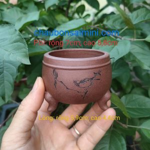 Chậu tử tròn điêu khắc thủ công; chậu lư hương 3 chân phong cách T070