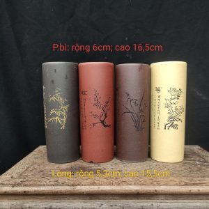 Bộ chậu ống điêu khắc tứ quý: Lan, Trúc, Cúc Mai (T073)