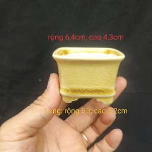 Chậu vuông siêu mini; cốt gốm phủ men rạn (V065)