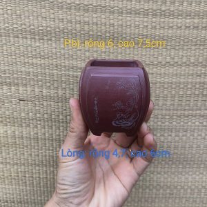 Chậu cát tím vuông, điêu khắc thủ công 4 mặt (V068)