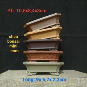 Bộ chậu chữ nhật cạn, chân quỳ, chế tác thủ công (CN088)