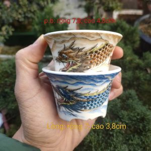Bộ chậu vẽ tay miệng loe; họa tiết rồng (T082)
