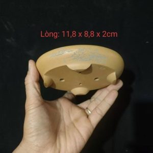 Chậu tử sa oval cạn, điêu khắc thủ công, bùn thô nguyên bản (OV027)