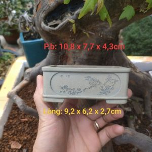 Chậu tử sa chữ nhật điêu khắc thủ công 2 mặt; sắc bùn xanh lục nhạt (CN094)