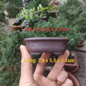 Chậu tử sa oval siêu mini; nguyên khoáng màu gỉ sét; chế tác thủ công