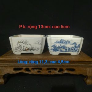 Bộ chậu vuông cát góc; họa tiết phong cảnh 4 mùa (V072)
