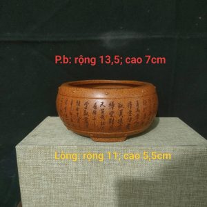 Chậu tròn điêu khắc thư pháp; sắc bùn gỉ sét cổ kính (T090)