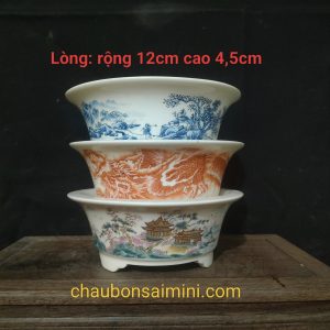 Bộ chậu tròn miệng loa; họa tiết rồng và phong cánh (T094)