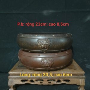 Bộ chậu tử sa tròn, chấm bi; mặt bợm (T091)