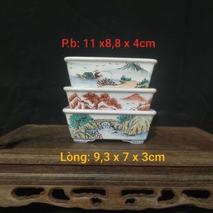 Bộ chậu chữ nhật vẽ tay 4 mặt; họa tiết phong cảnh; size nhỏ (CN098)