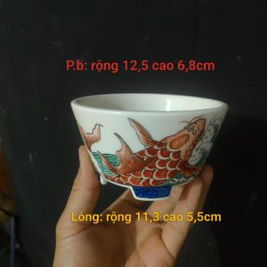 Chậu tròn miệng loe vẽ tay; tích Lý ngư hóa Long (T096)
