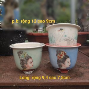 Bộ chậu tròn vẽ tay; gam màu trang nhã (T097)