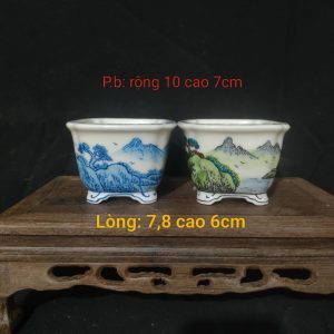 Bộ chậu vuông vẽ tay, họa tiết phong cảnh 4 mặt; gam màu phong phú (V073)