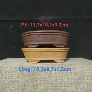 Bộ chậu tử sa điêu khắc; chậu oval cạn, phù hợp nhiều dáng cây (OV031)