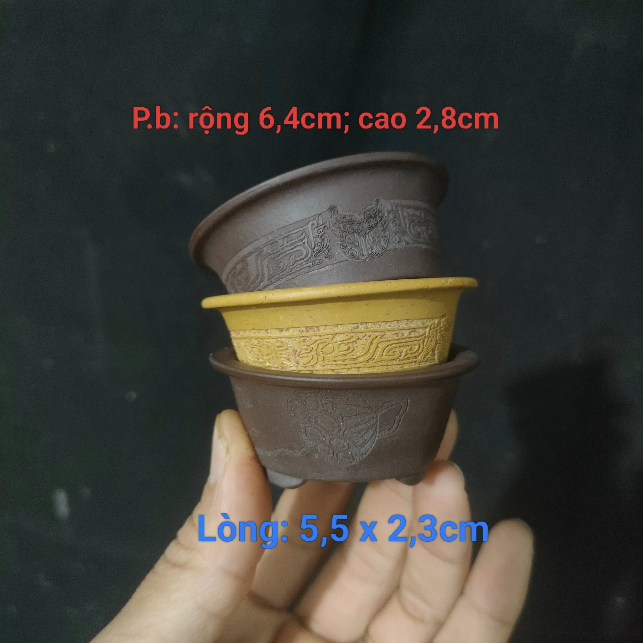 Bộ chậu siêu mini tròn, loe; họa tiết khắc chìm (T101)